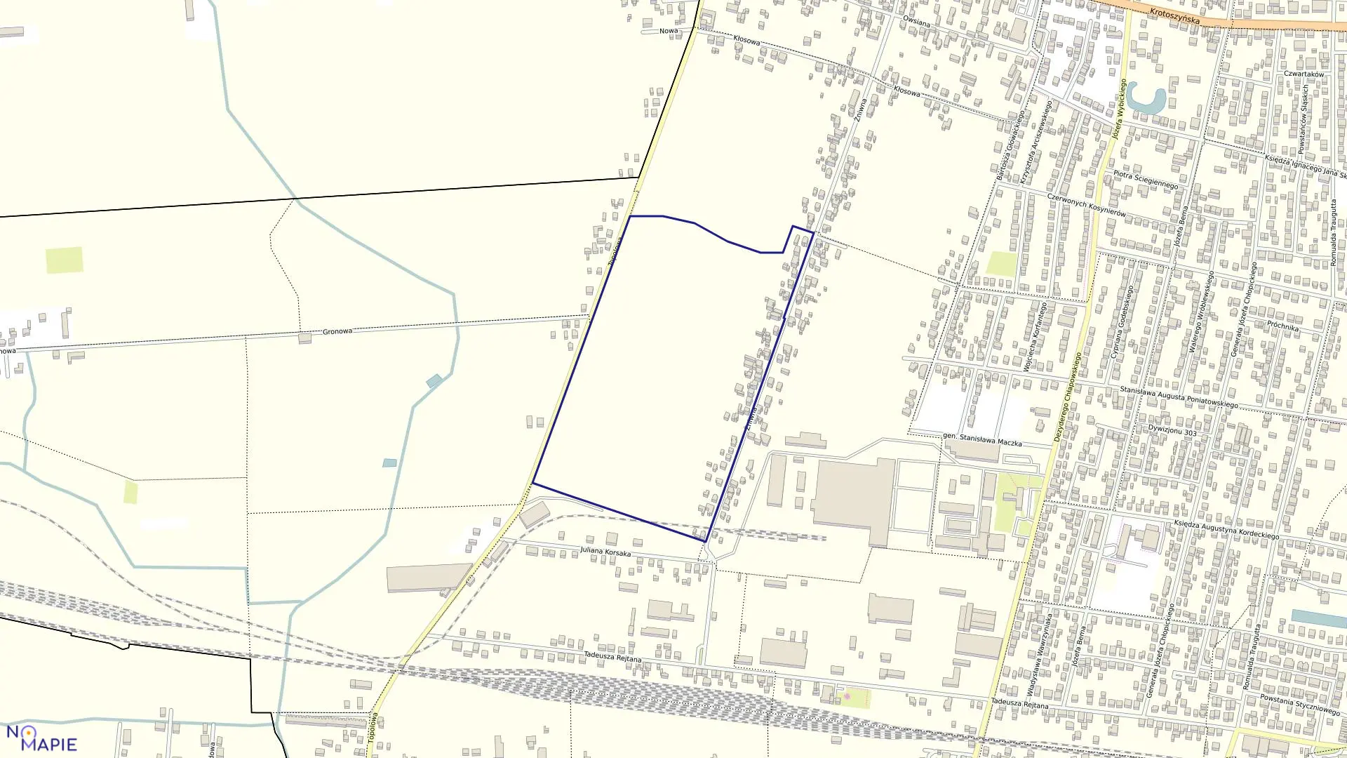 Mapa obrębu 166 w mieście Ostrów Wielkopolski