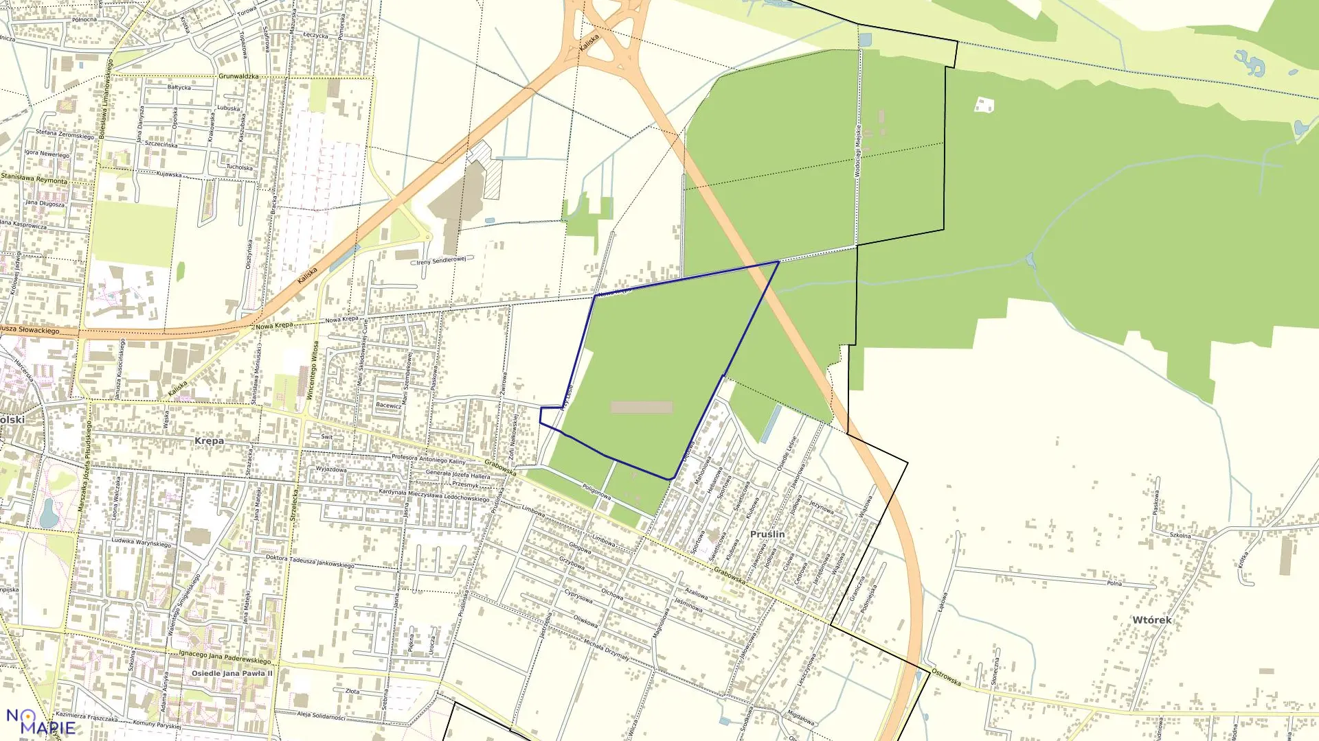 Mapa obrębu 198 w mieście Ostrów Wielkopolski