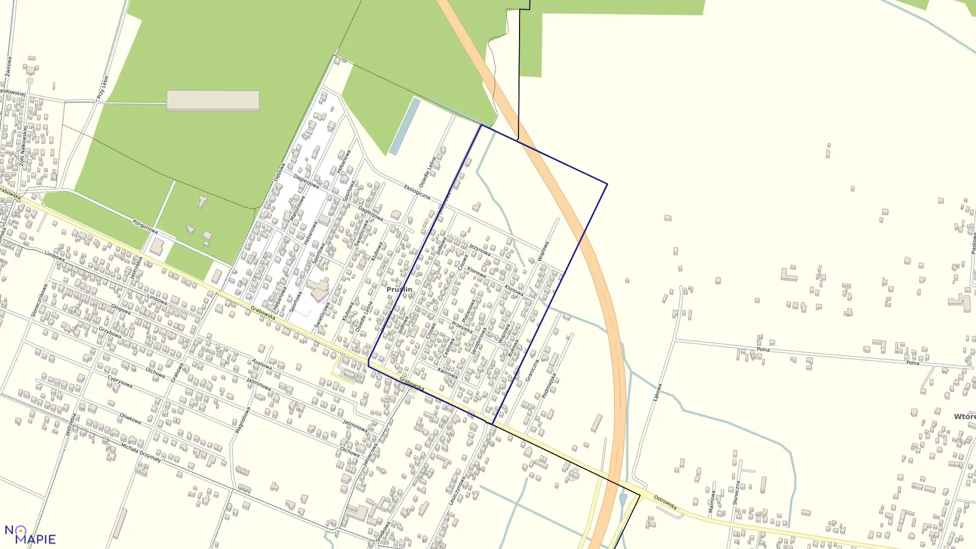 Mapa obrębu 208 w mieście Ostrów Wielkopolski