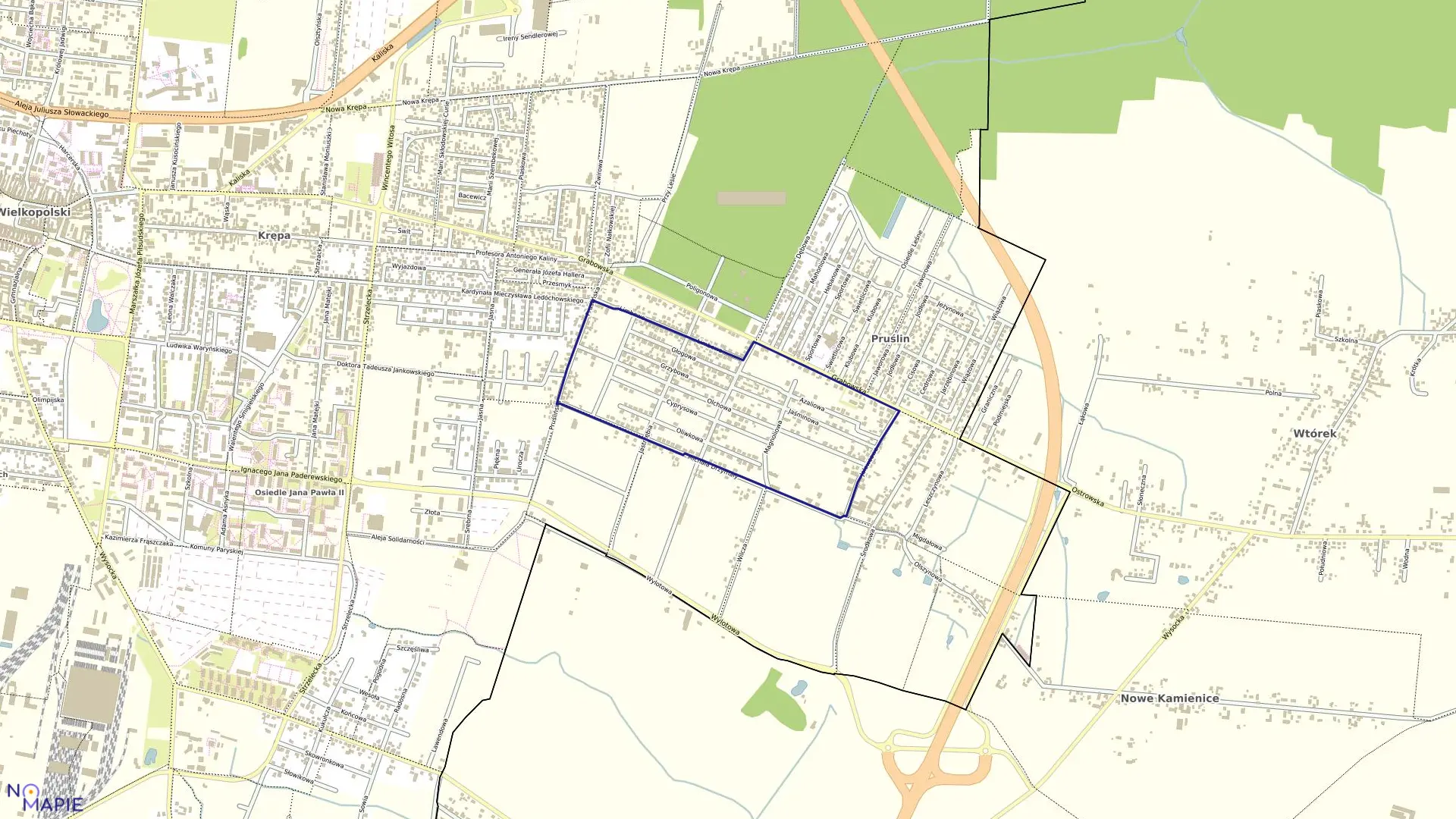 Mapa obrębu 210 w mieście Ostrów Wielkopolski