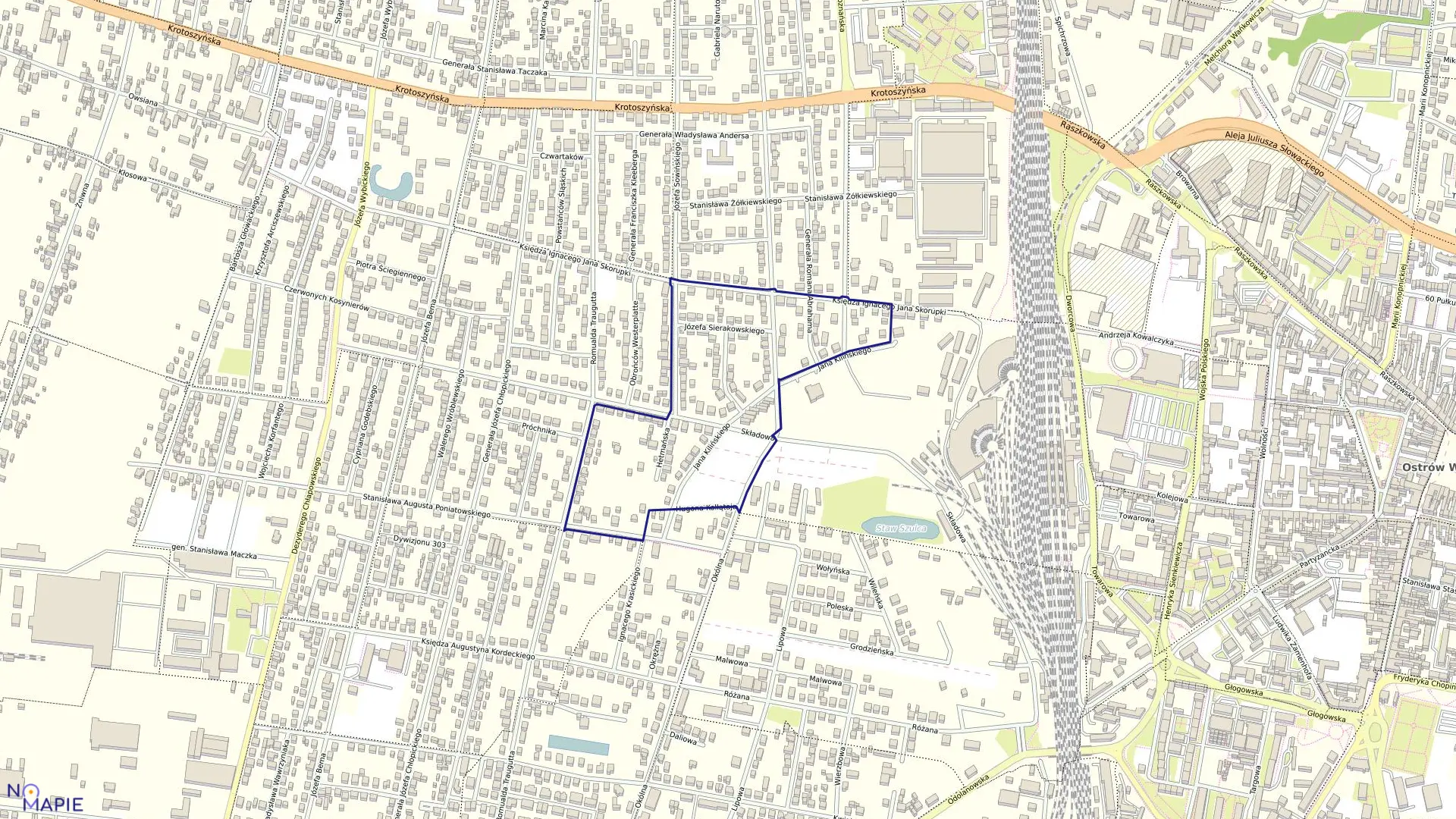 Mapa obrębu 57 w mieście Ostrów Wielkopolski