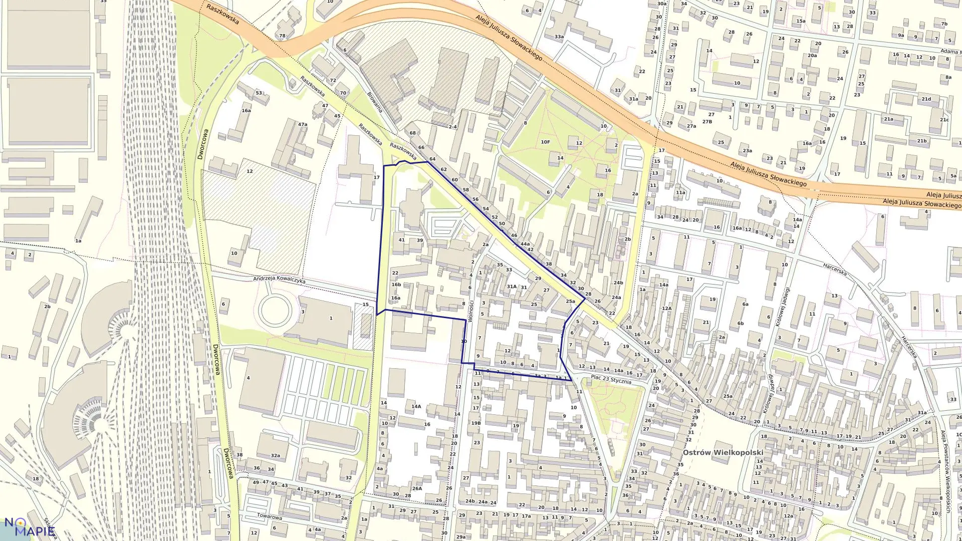 Mapa obrębu 70 w mieście Ostrów Wielkopolski