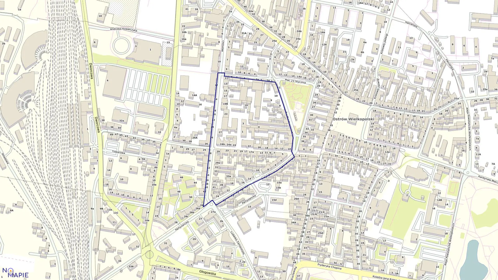 Mapa obrębu 71 w mieście Ostrów Wielkopolski